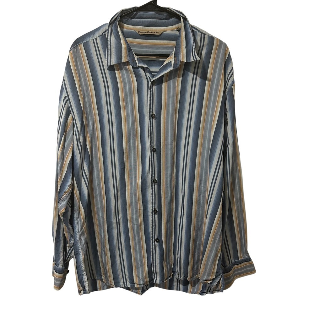 Tommy Bahama XL 100% Silk Striped Button Up Shirt, Long Sleeve, Menswear